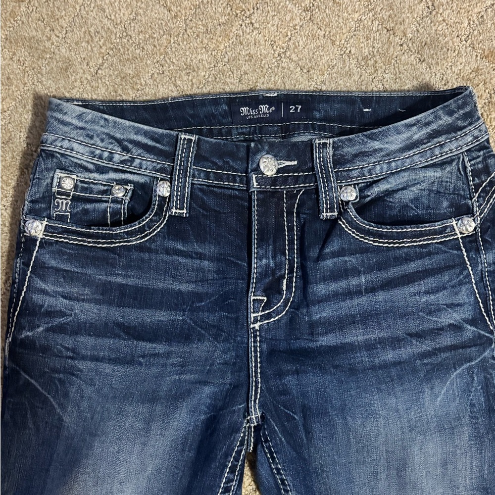 Miss Me Blue Boot Cut Jeans with Distressed Look